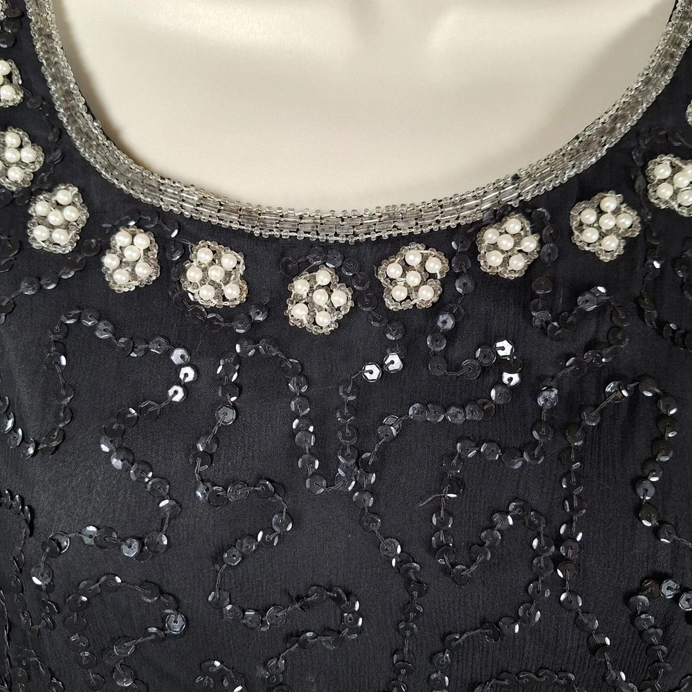 Laurence Kazar Vintage Sequin Oversized Top 80s Glam Embellished Keyhole
